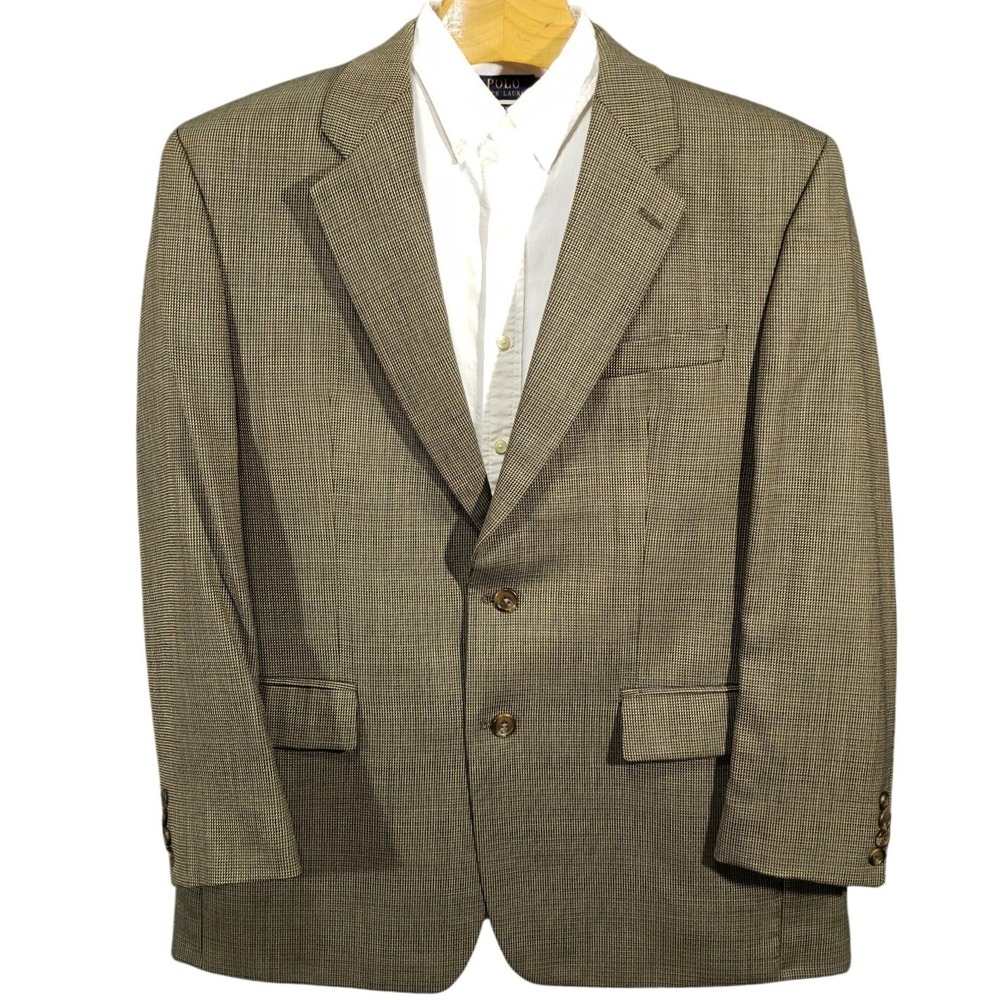Polo University Ralph Lauren Blazer Mens 43R Brown‎ Wool Houndstooth Sport Coat